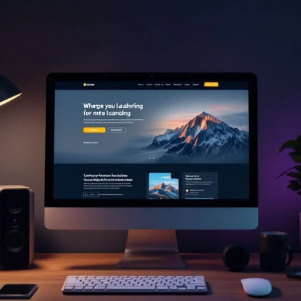 Computerdesk and monitor with webpage