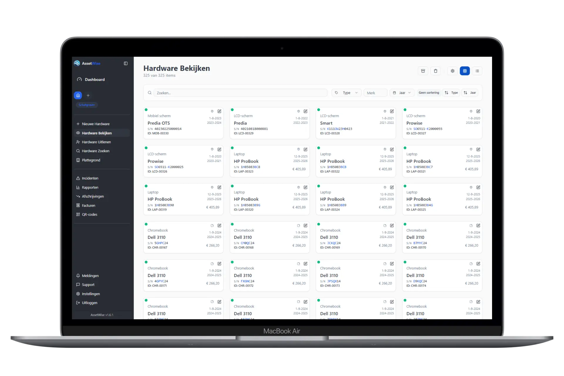 AssetWise dashboard showing devices