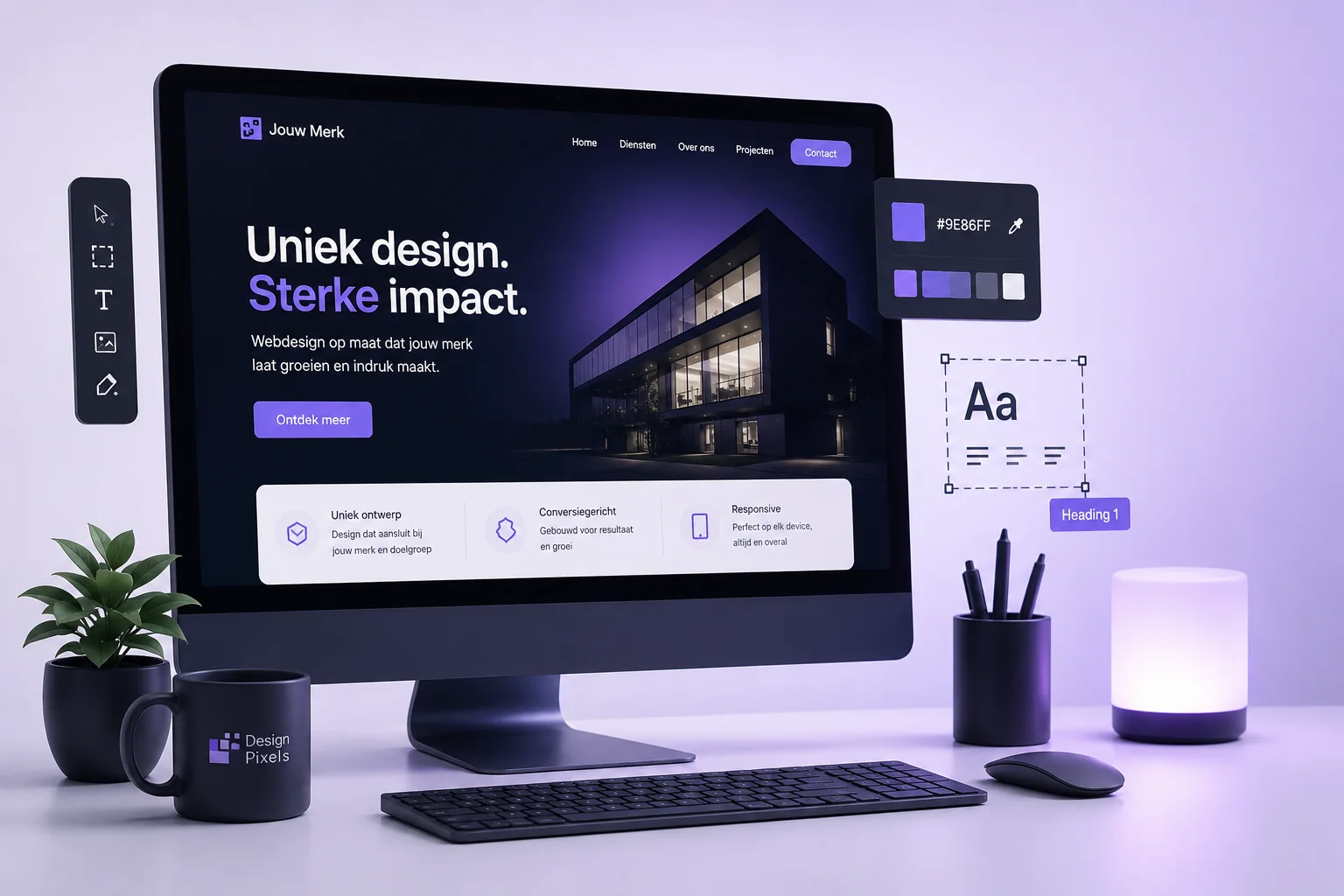 Ontwerp van een unieke WordPress website op maat, met eigen kleuren en typografie