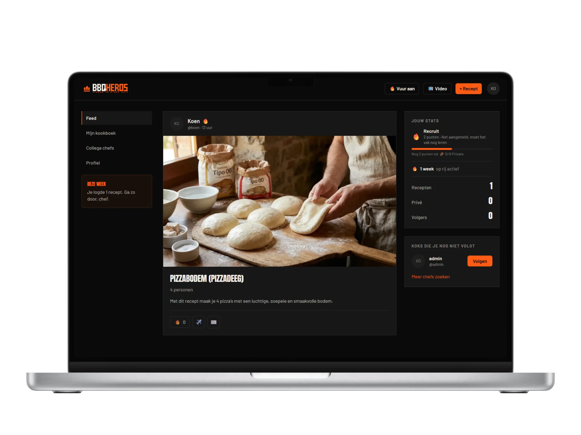 BBQHeros feed met recepten en BBQ-momenten op desktop